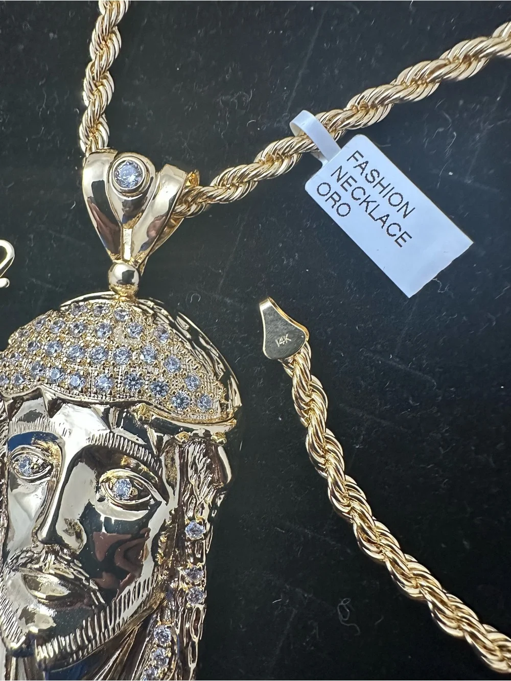 New Gold plated cz Jesus Pendant charm with new gold plated Necklace chain